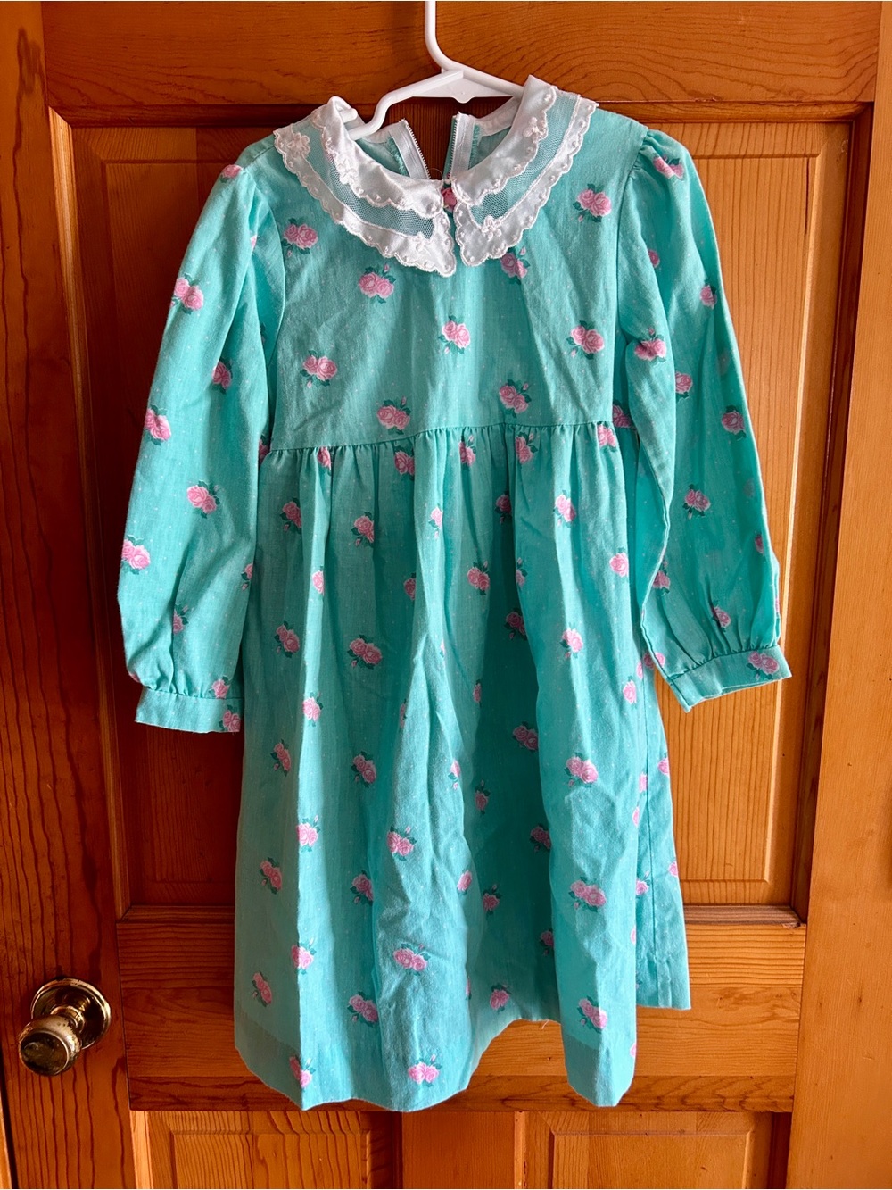 Vintage paper doll Aqua Floral Dress with Pink Rose Print